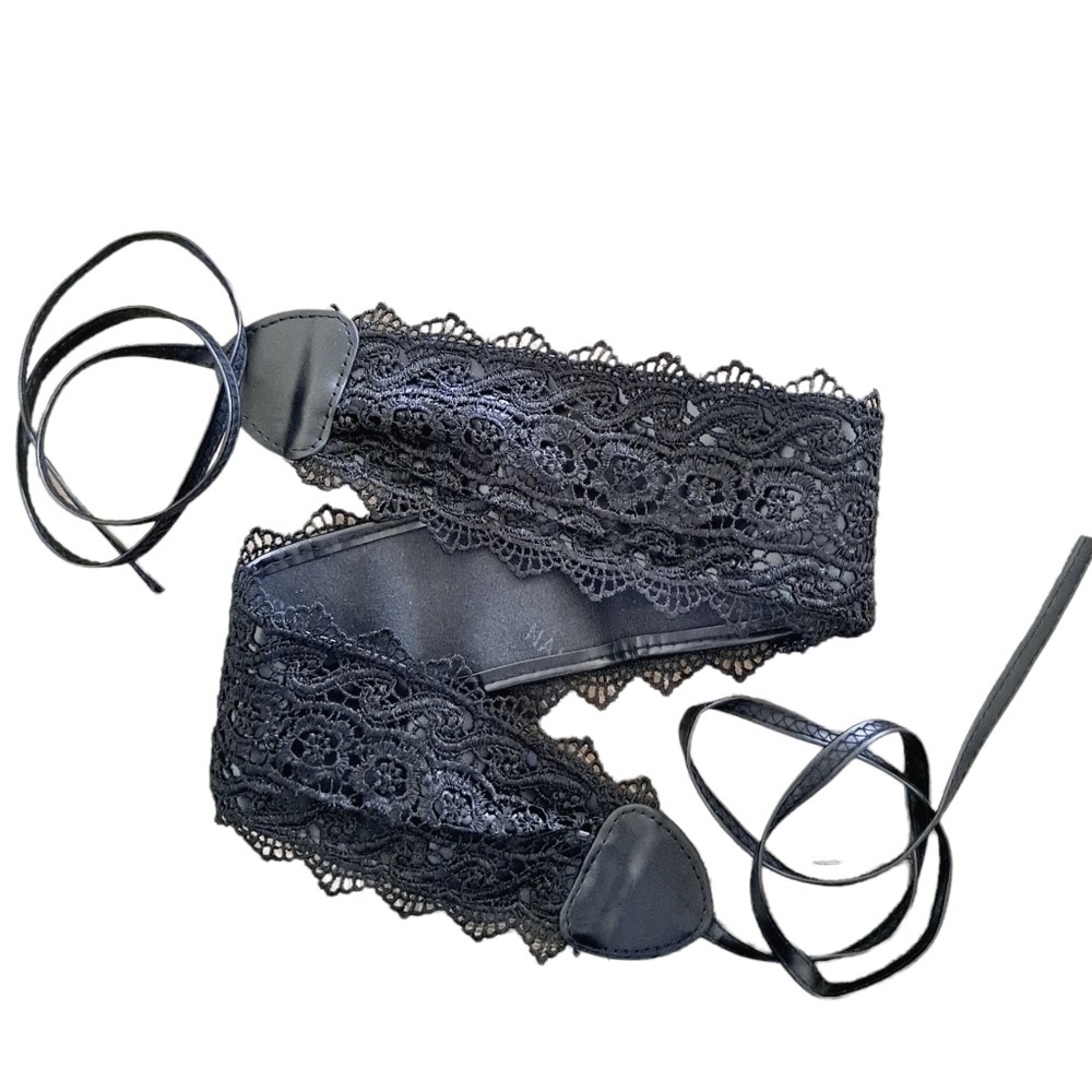 Corset Lace wide waist belt faux leather Obi whimsigoth Goth dark romantic - Picture 12 of 12